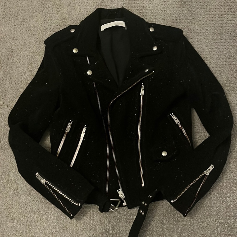 IRO black speckle suede moto jacket size 38…. This is a 10!!!